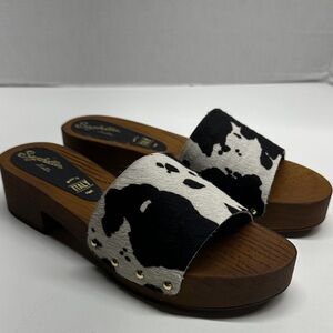 Seychelles Good Spirits Cow Print Clogs Open Toe Slip On Slide Sandals New 9.5